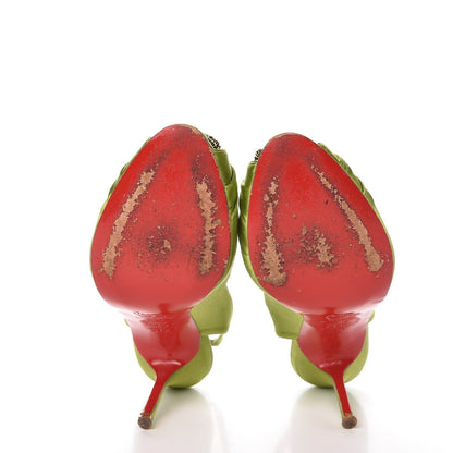 Christian Louboutin Satin Fiorellino Peep Toe Slingback 37.5 Green 7 of 16