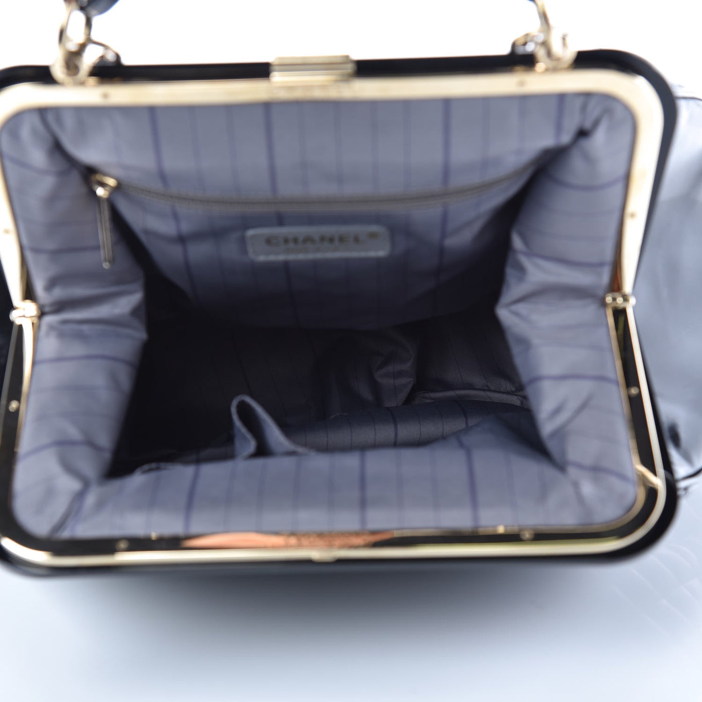 Glazed Calfskin Quilted Mademoiselle Large Frame Bag Black