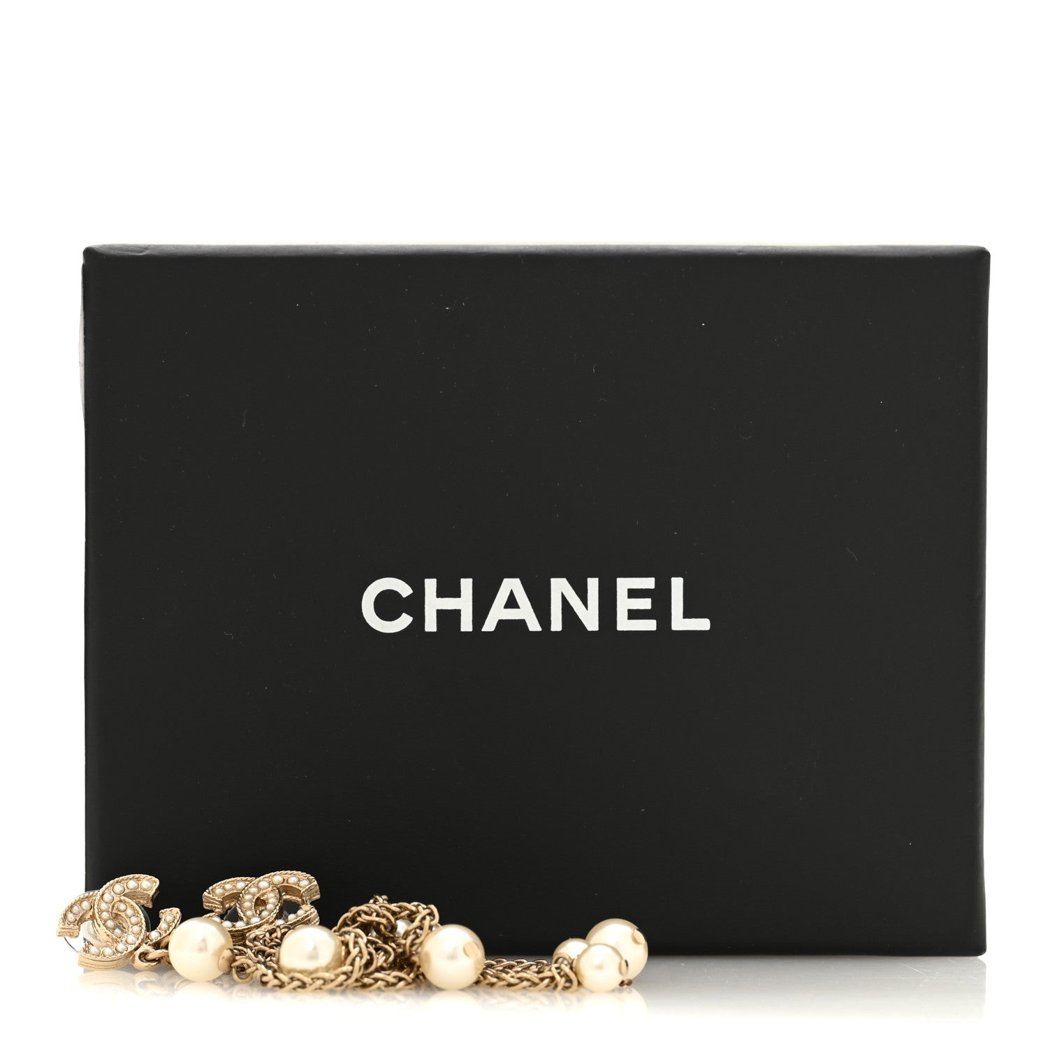 Chanel Pearl Chain CC Dangle Earrings Gold 5 of 5