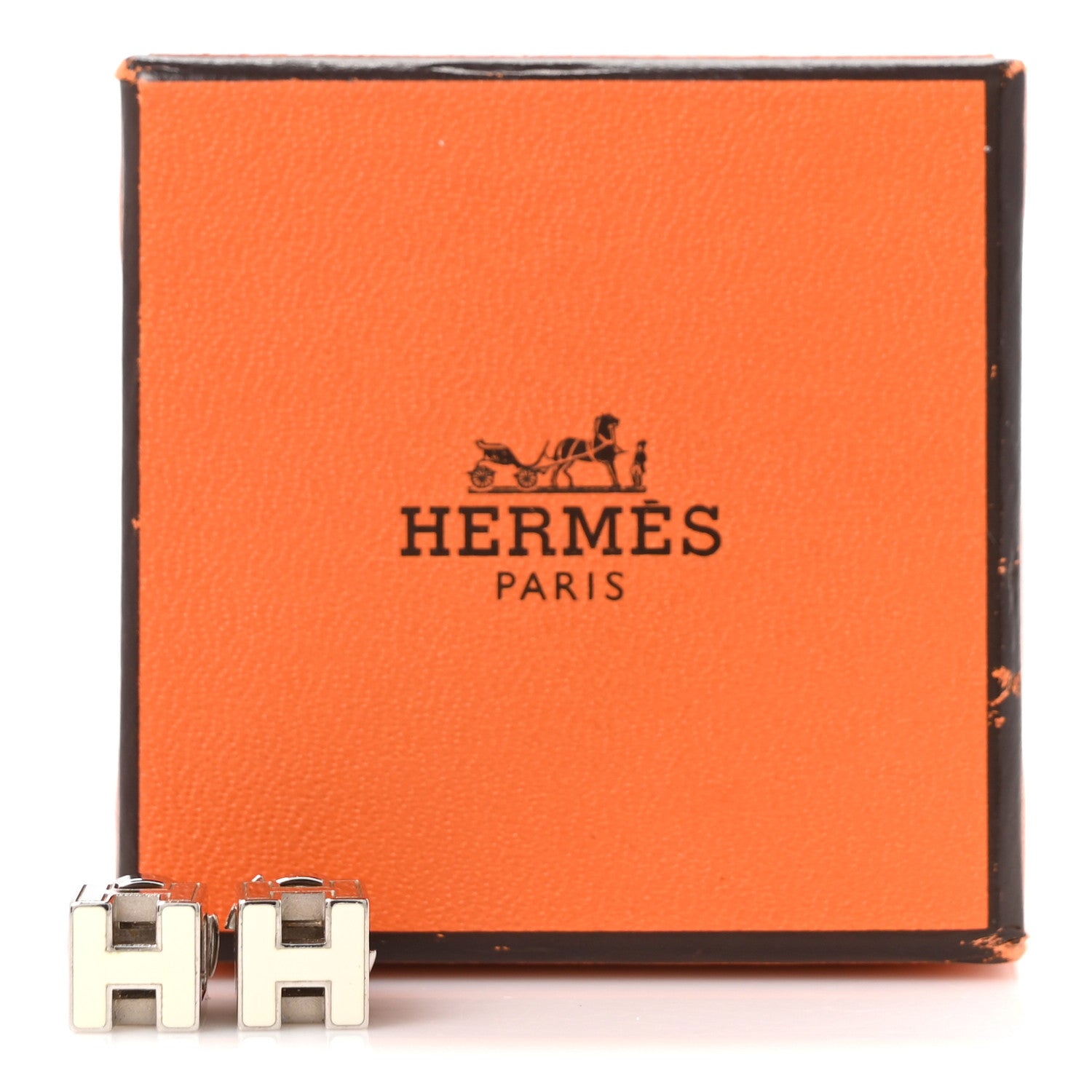 Hermes Palladium Lacquered Cage d'H Earrings White 5 of 5
