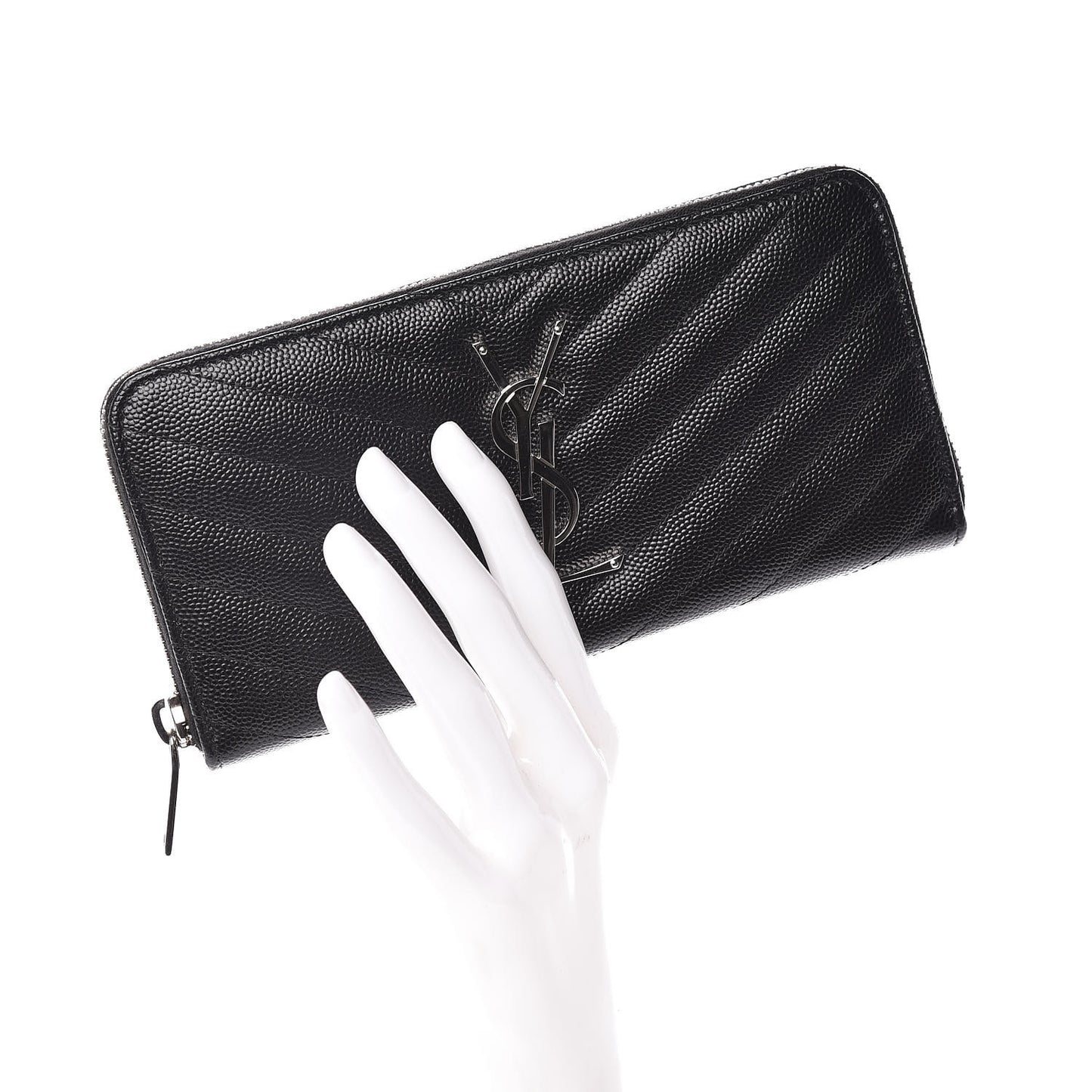 Grain De Poudre Matelasse Chevron Monogram Zip Around Wallet Black
