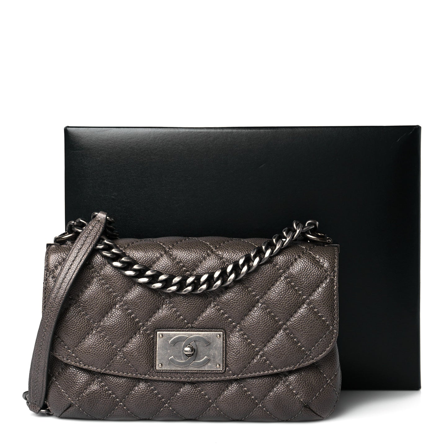 Glazed Caviar Flap Khaki