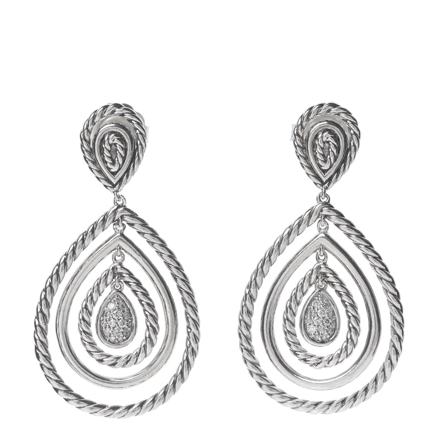 Sterling Silver Diamond Cable Classic Teardrop Earrings