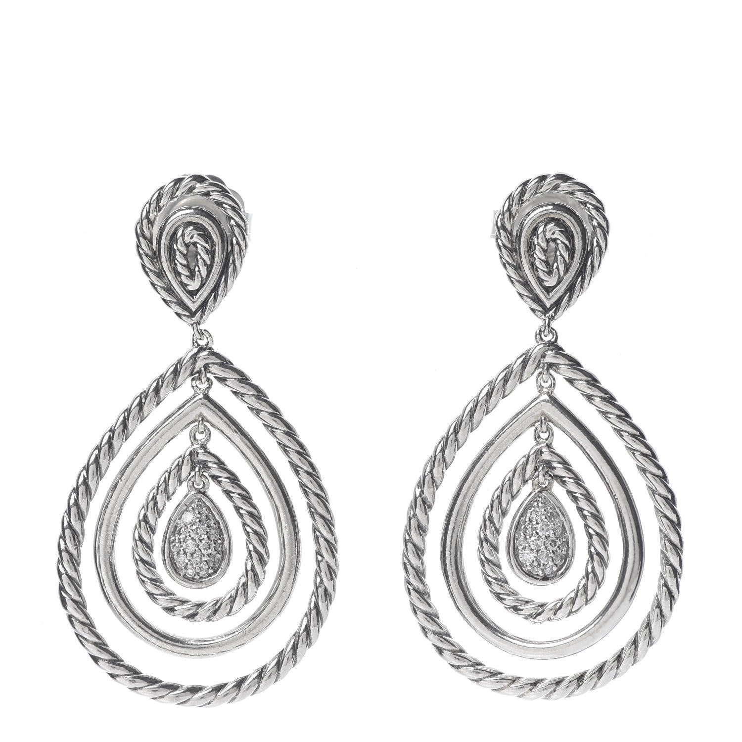 David Yurman Sterling Silver Diamond Cable Classic Teardrop Earrings 1 of 4