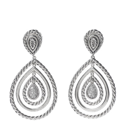 David Yurman Sterling Silver Diamond Cable Classic Teardrop Earrings 1 of 4