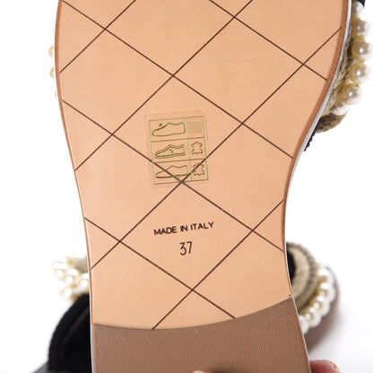 Chanel Lambskin Pearl Cord CC Mules 37 Black Beige 6 of 8