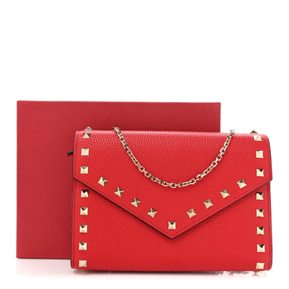 Valentino Garavani Pebbled Calfskin Rockstud Envelope Wallet on Chain Rouge Pur 12 of 12