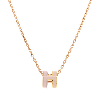 Hermes Lacquered Gold Mini Pop H Pendant Necklace Rose Dragee 4 of 8