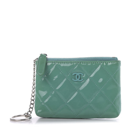 Chanel Patent Quilted Key Holder Case Green 1 of 10