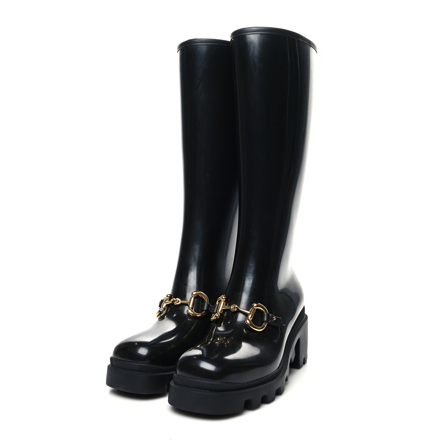 Rubber Horsebit Knee High Boots 39 Black