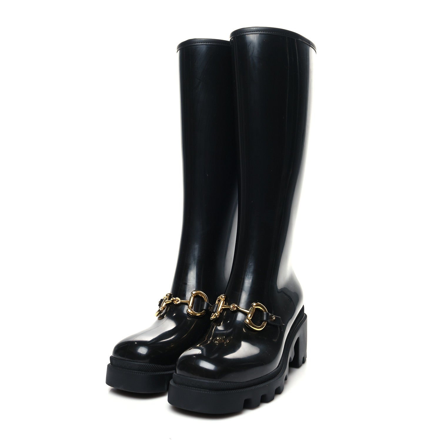 Gucci Rubber Horsebit Knee High Boots 39 Black 3 of 7