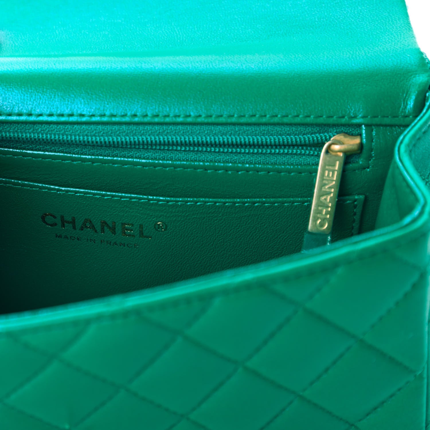 Chanel Iridescent Lambskin Quilted Mini Top Handle Rectangular Flap Green 8 of 11
