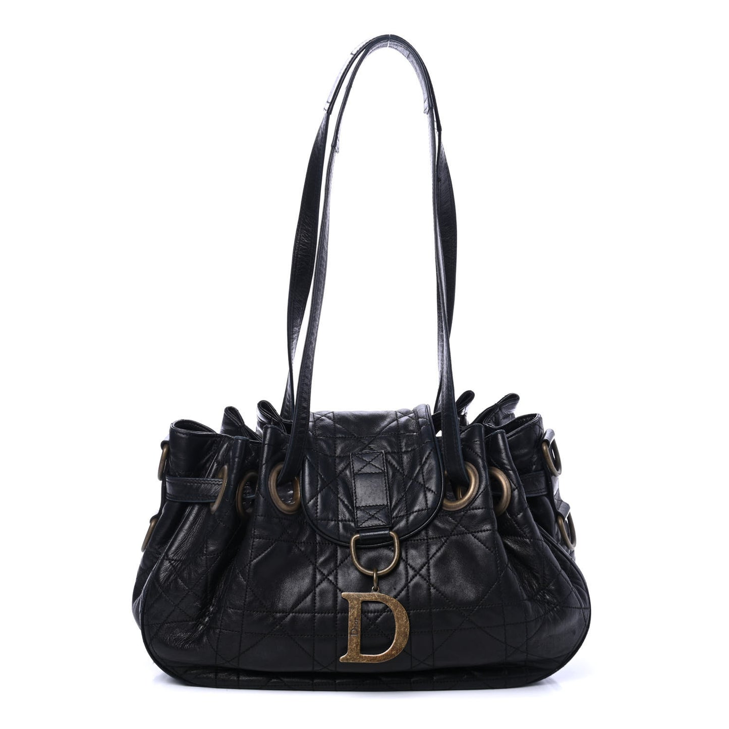 Lambskin Cannage Flap Shoulder Bag Black