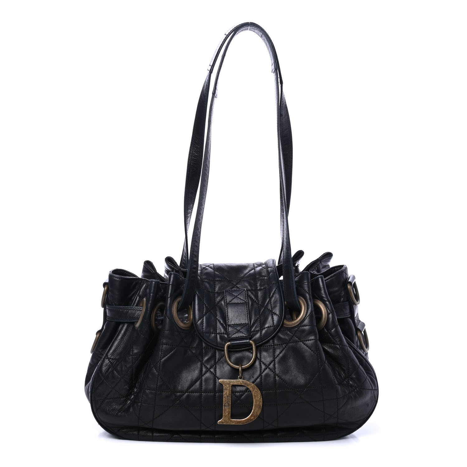 Christian Dior Lambskin Cannage Flap Shoulder Bag Black 1 of 4