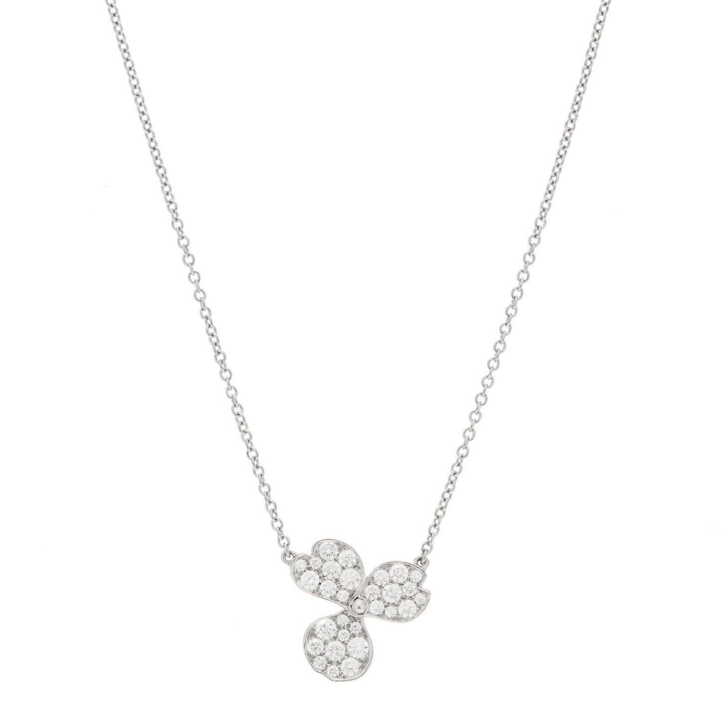 Platinum Diamond Paper Flowers Pave Pendant Necklace