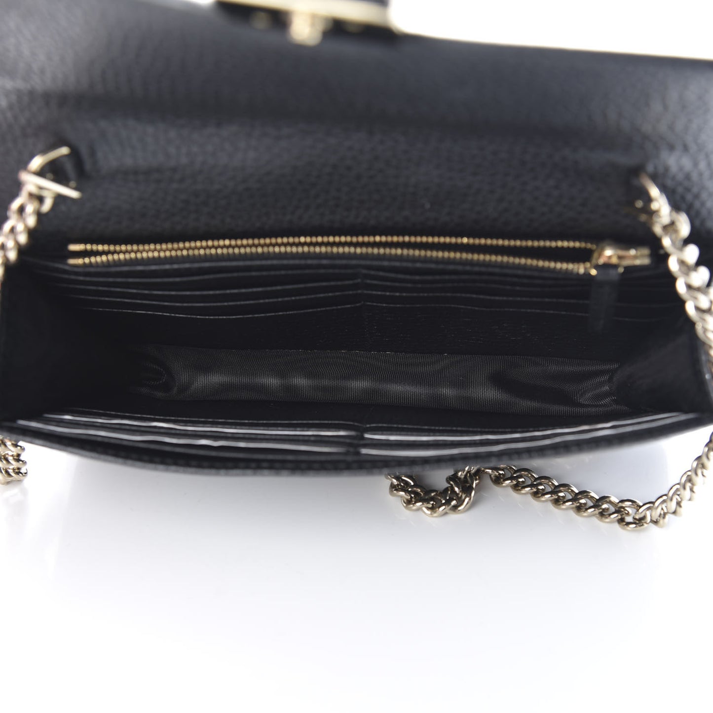 Dollar Calfskin Interlocking G Chain Wallet Black