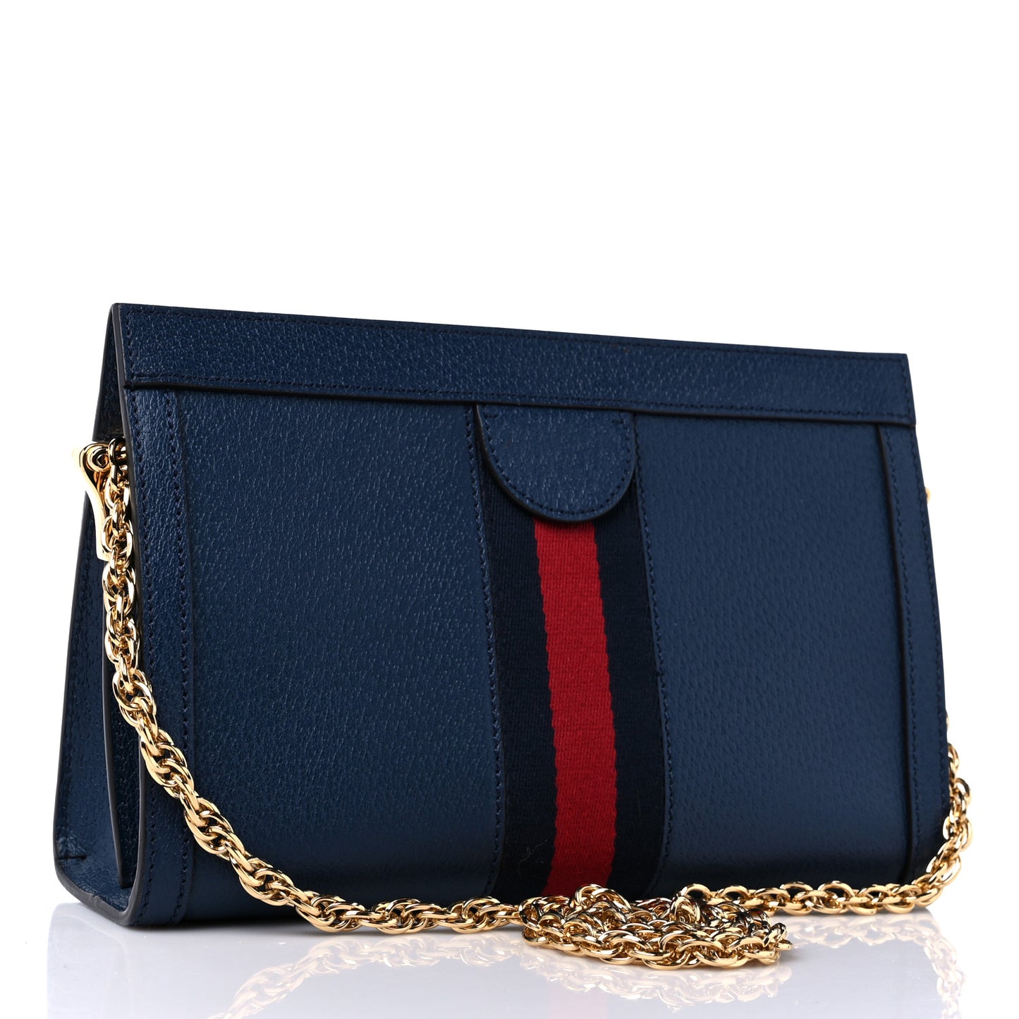 Textured Calfskin Web Small Ophidia Chain Shoulder Bag Blue Agata