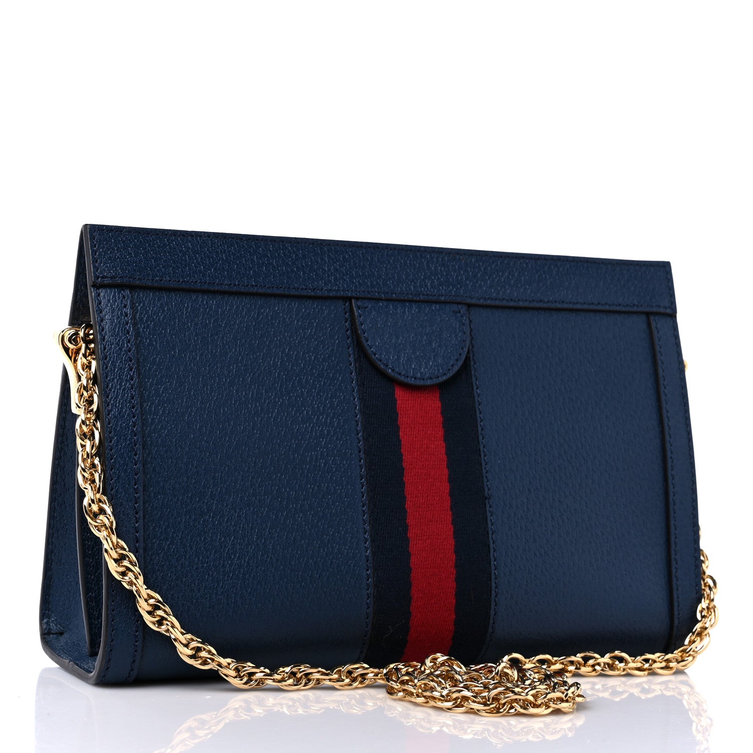 Gucci Textured Calfskin Web Small Ophidia Chain Shoulder Bag Blue Agata 3 of 10
