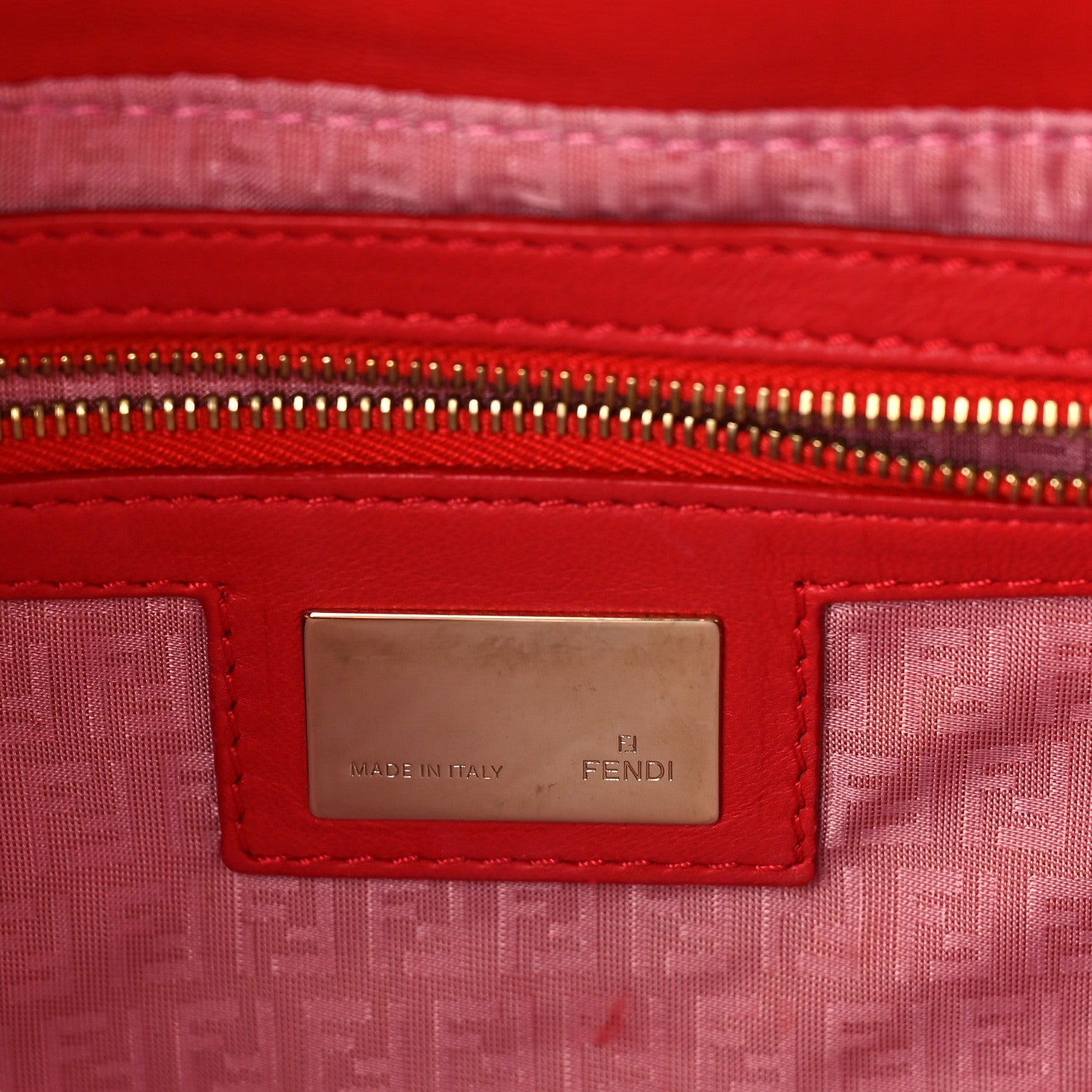 Fendi Nappa Logo Embossed Baguette Red 7 of 9