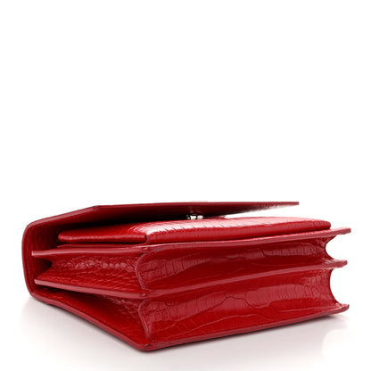 Saint Laurent Calfskin Crocodile Embossed Medium Monogram Sunset Rouge Eros 4 of 10