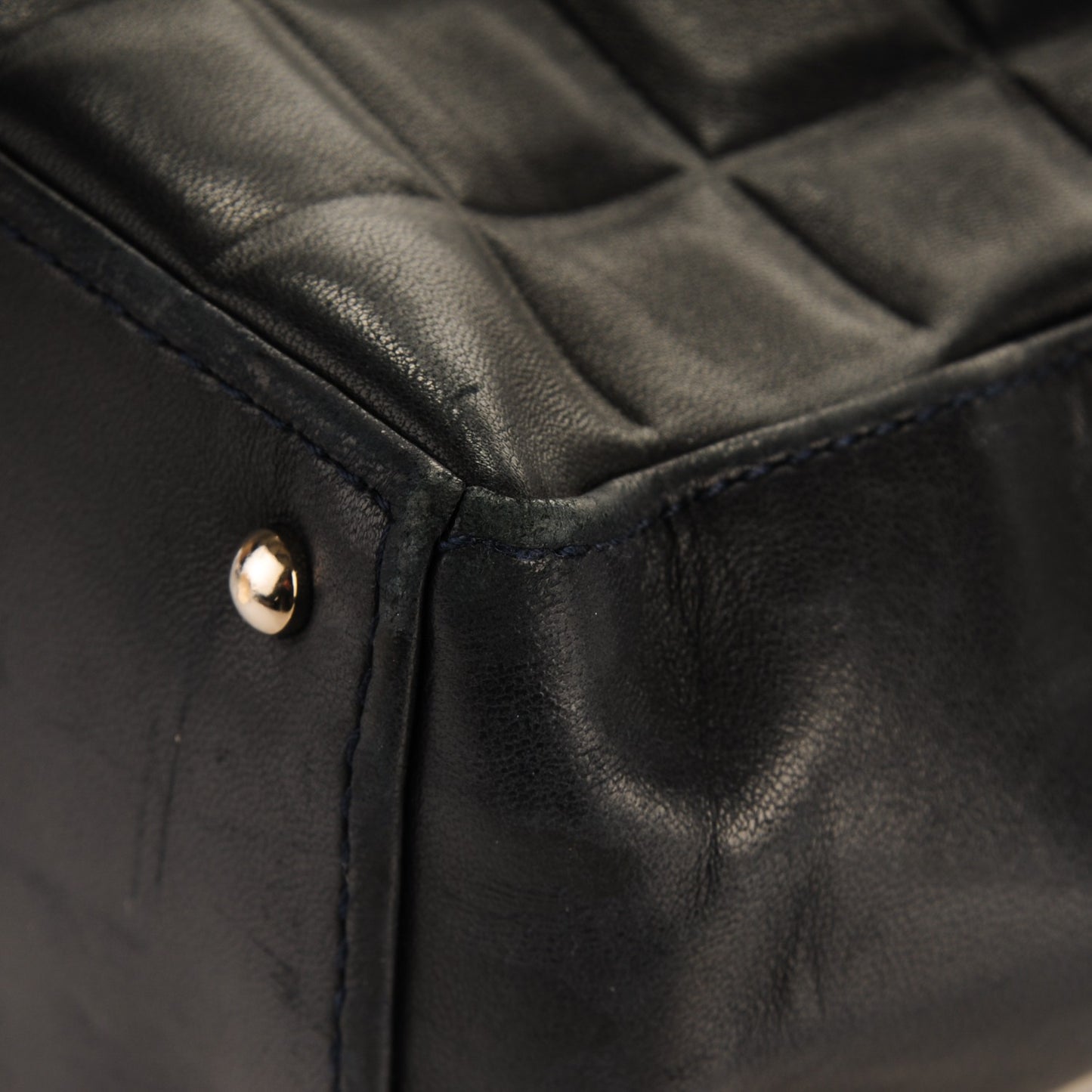 Lambskin Chocolate Bar Quilted Small Tote Navy