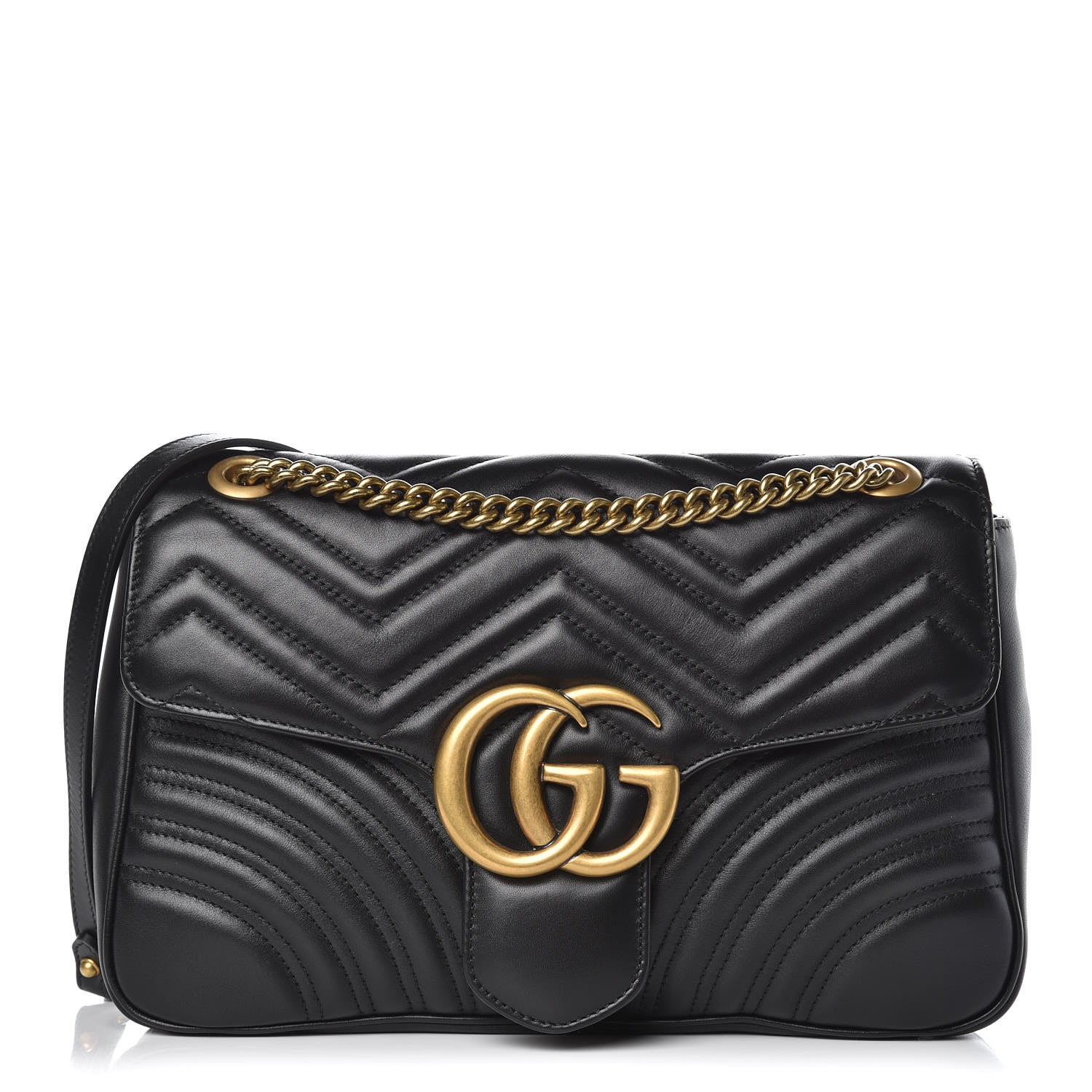 Gucci Calfskin Matelasse Medium GG Marmont Shoulder Bag Black 1 of 11