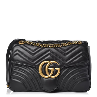 Gucci Calfskin Matelasse Medium GG Marmont Shoulder Bag Black 1 of 11