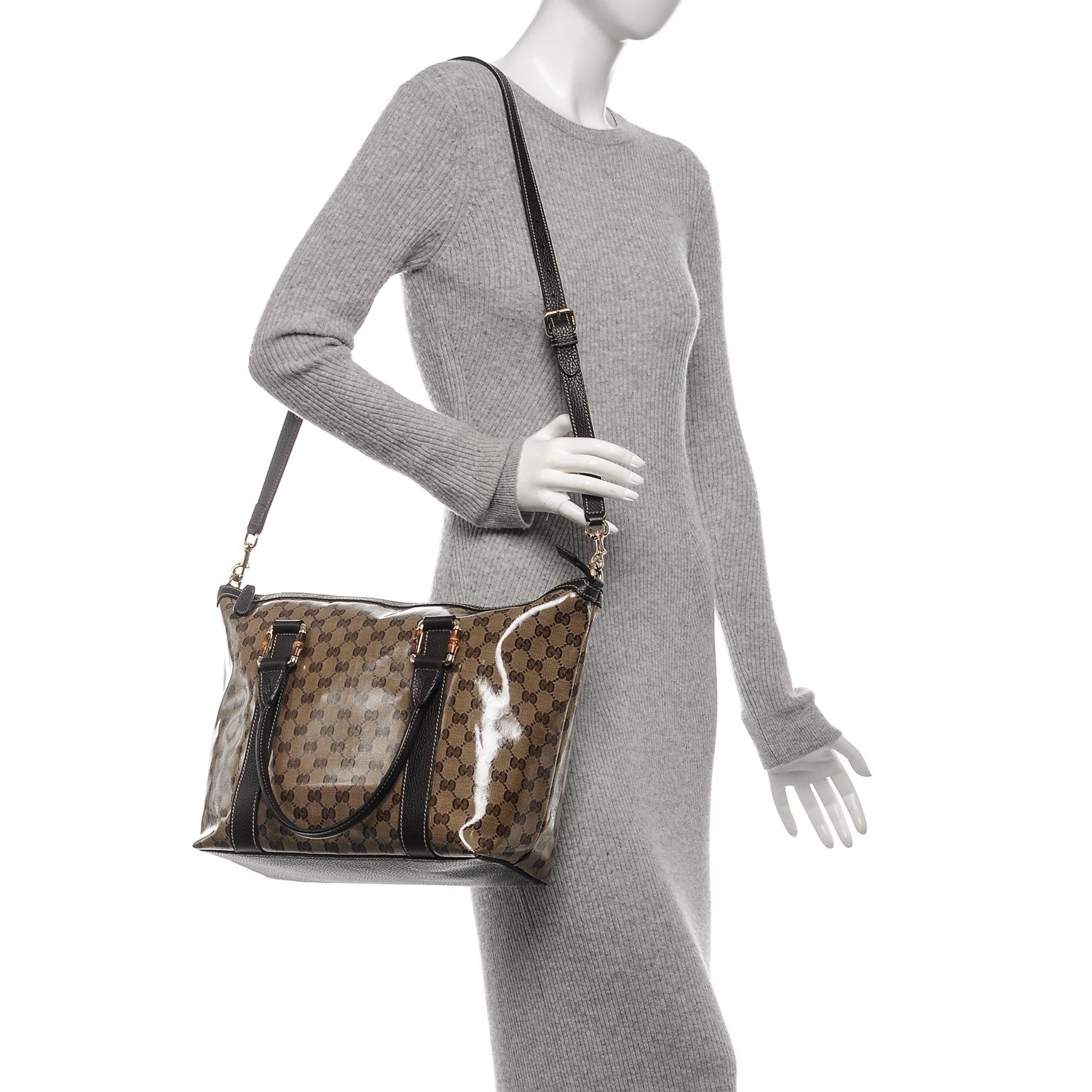 Gucci Crystal Monogram Bamboo Tote Dark Brown 2 of 6