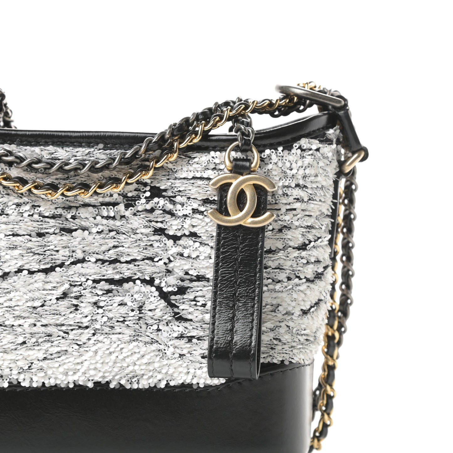 Sequin Wool Calfskin Small Gabrielle Hobo Black White