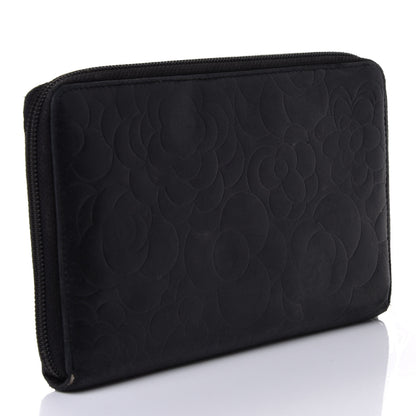 Chanel Lambskin Camellia Embossed Zip Around Organizer Wallet Black 2 of 4