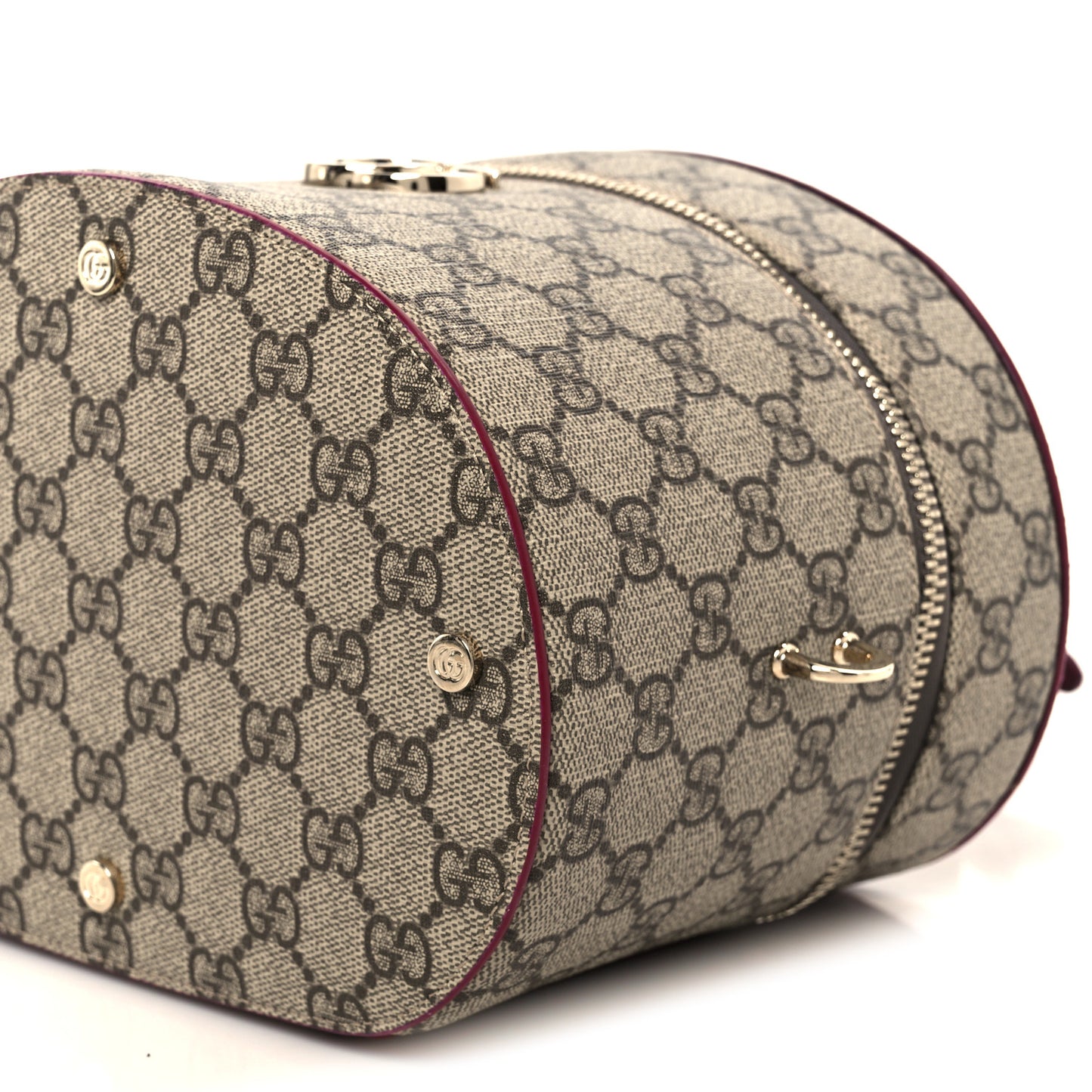 GG Supreme Monogram Ancora Calfskin Vanity Cosmetic Case Beige Ebony Rosso