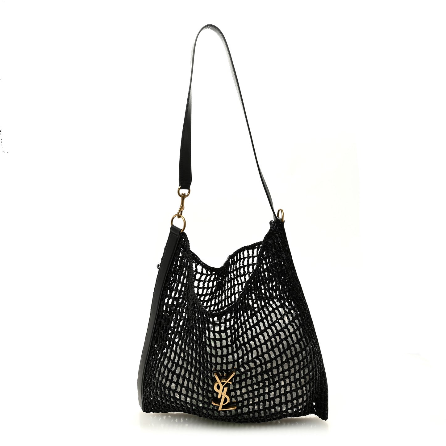 Raffia Calfskin Oxalis Shoulder Bag Black