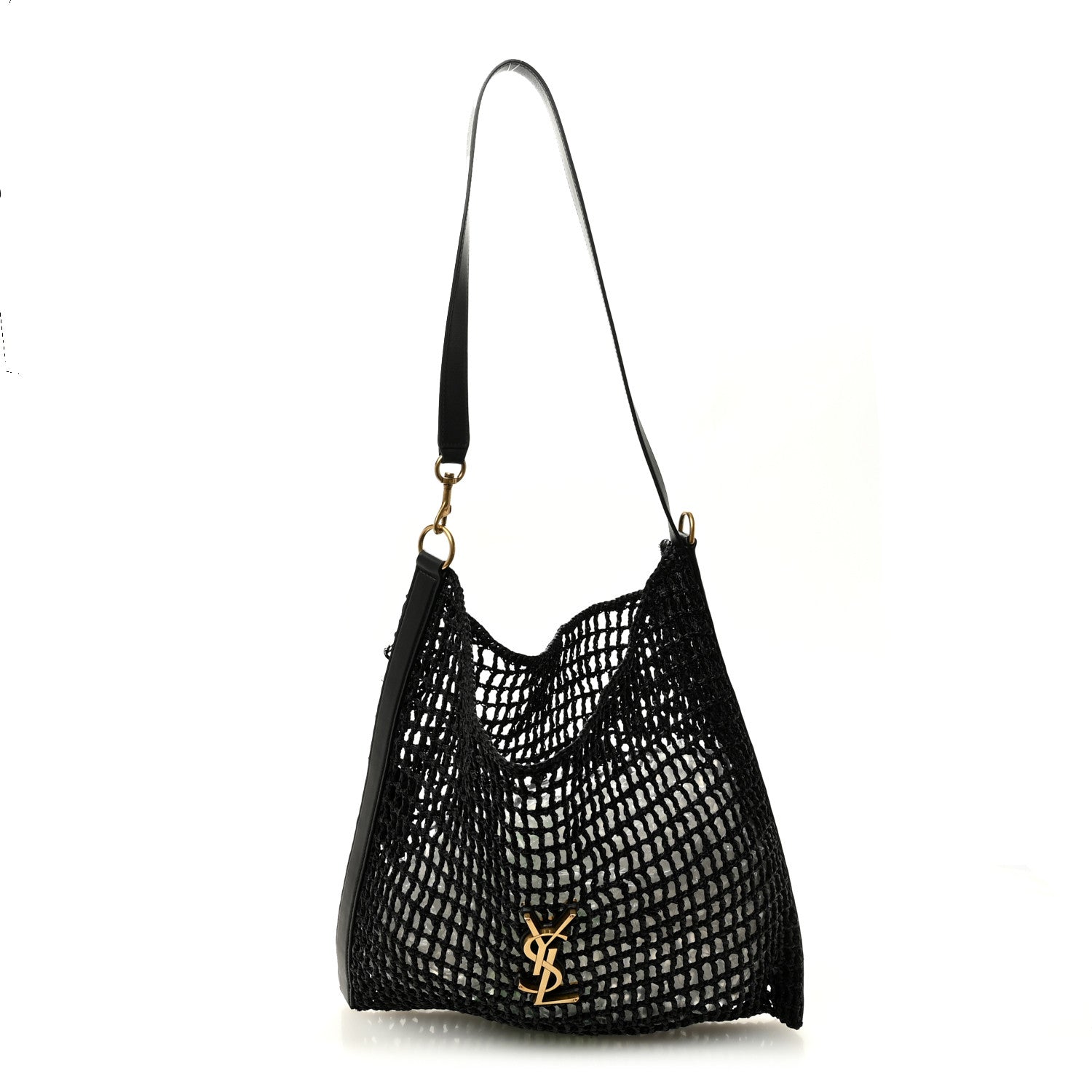 Saint Laurent Raffia Calfskin Oxalis Shoulder Bag Black 1 of 10