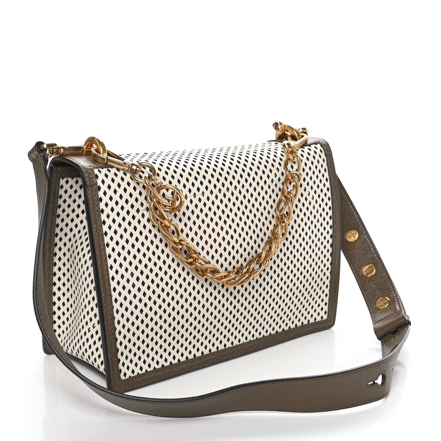 Fendi Vitello Liberty Glossy Lambskin F is Fendi Perforated Kan U Shoulder Bag White Ice Rust Maya 3 of 9