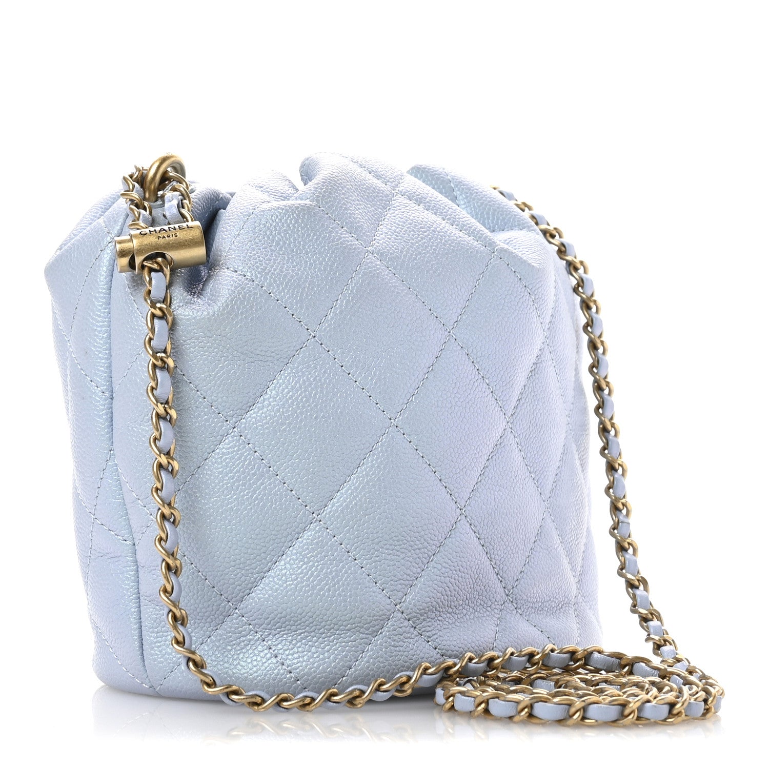 Chanel Iridescent Caviar Quilted My Perfect CC Bucket Drawstring Bag Light Blue 3 of 11