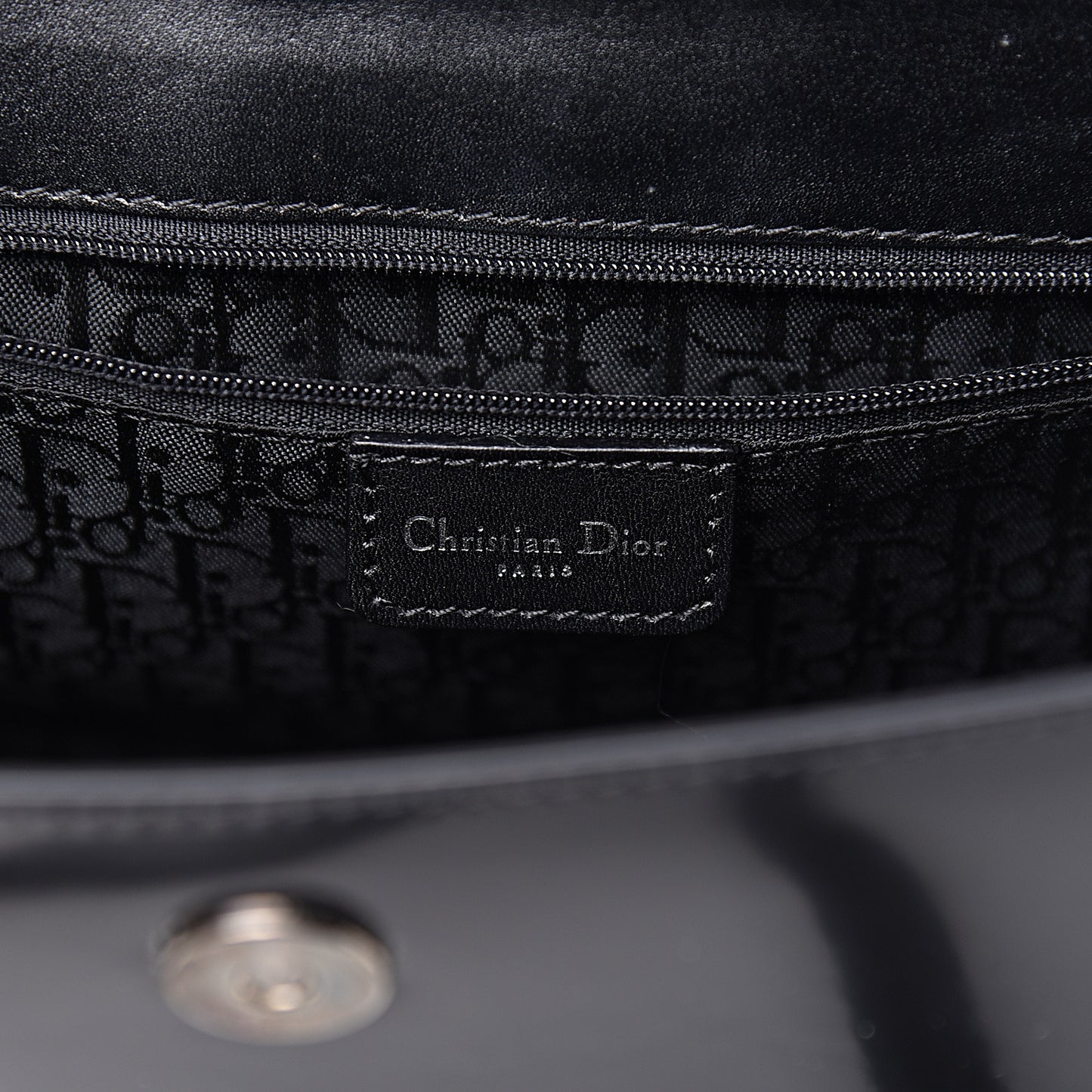 Glazed Calfskin Saddle Shopper Black