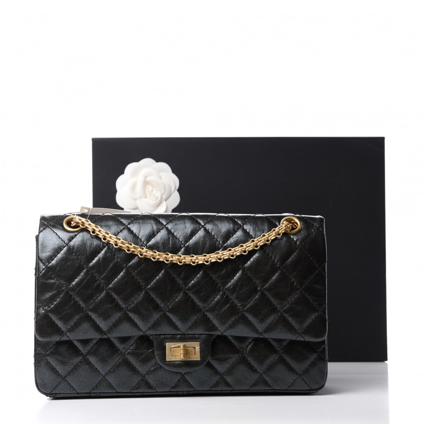 Glittered Aged Calfskin Quilted 2.55 Reissue 226 Flap Black