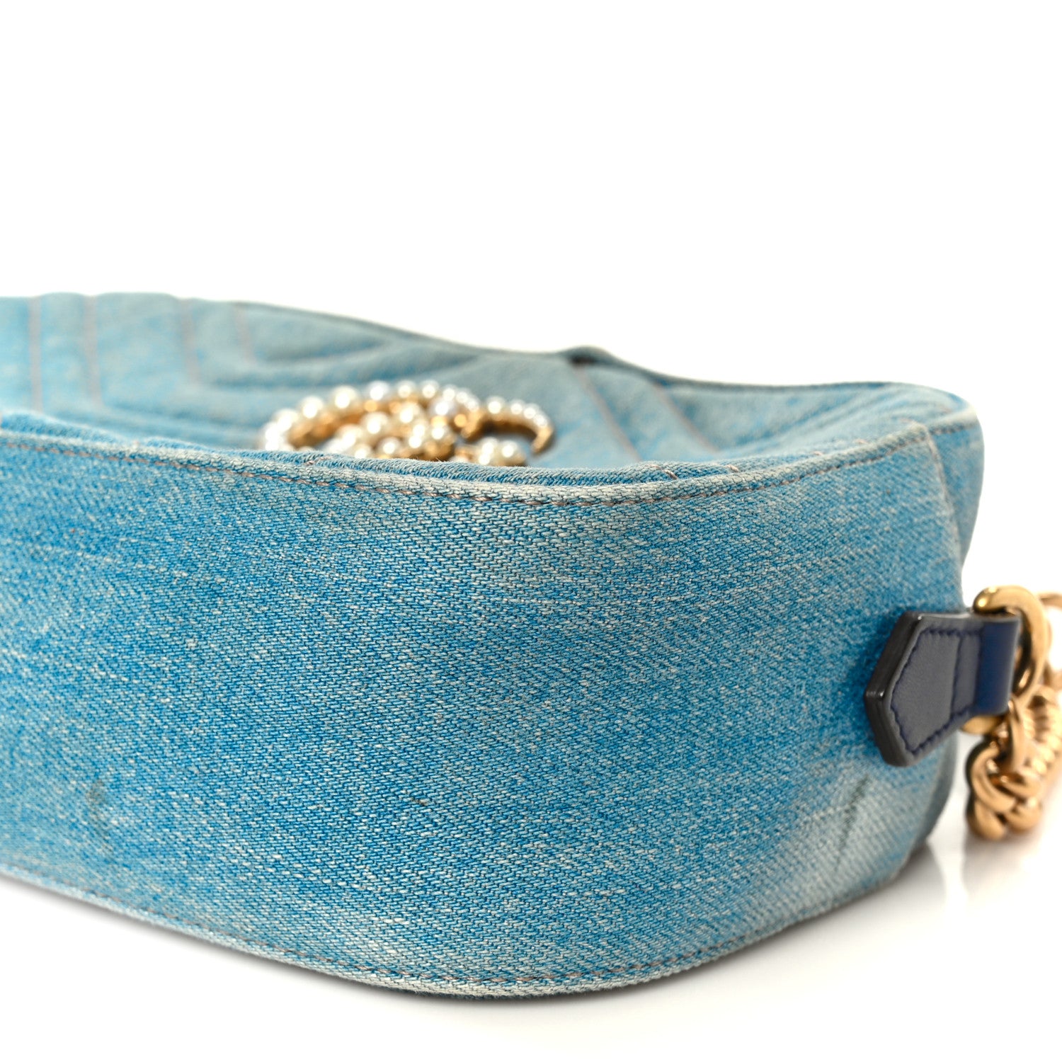 Gucci Denim Matelasse Small Pearly GG Marmont Chain Shoulder Bag Blue 11 of 11