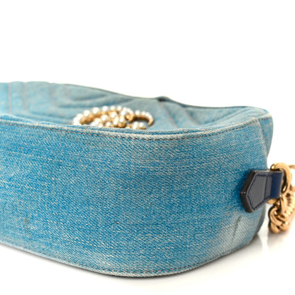 Gucci Denim Matelasse Small Pearly GG Marmont Chain Shoulder Bag Blue 11 of 11