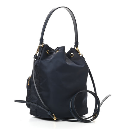 Prada Saffiano Tessuto Nylon Mini Bucket Crossbody Bag Bleu 2 of 8