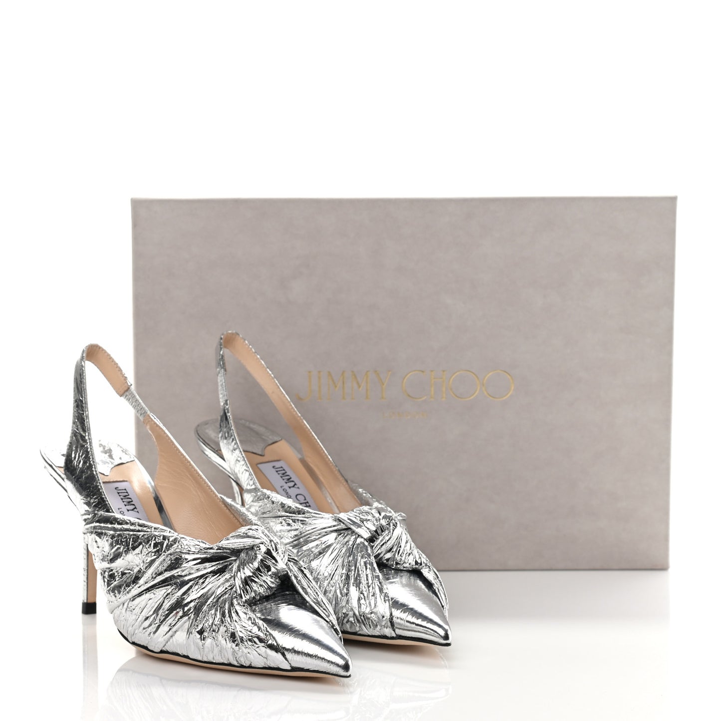 Metallic Foil Calfskin Annabell 85 Slingback Pumps 37 Silver