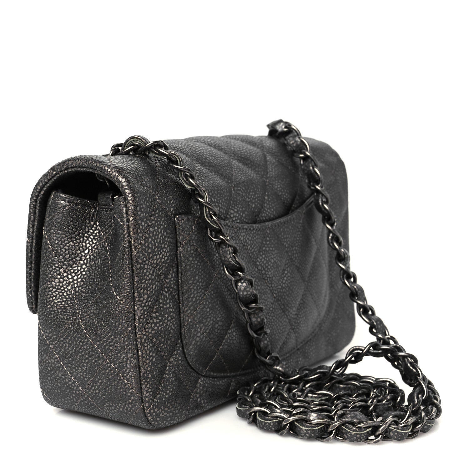 Chanel Metallic Caviar Quilted Mini Rectangular Flap Dark Silver 3 of 11