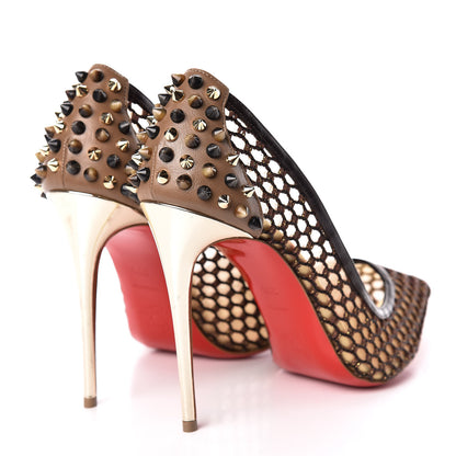 Christian Louboutin Fishnet Mesh Suede Guni 100 Spiked Pumps 39.5 Black 4 of 9