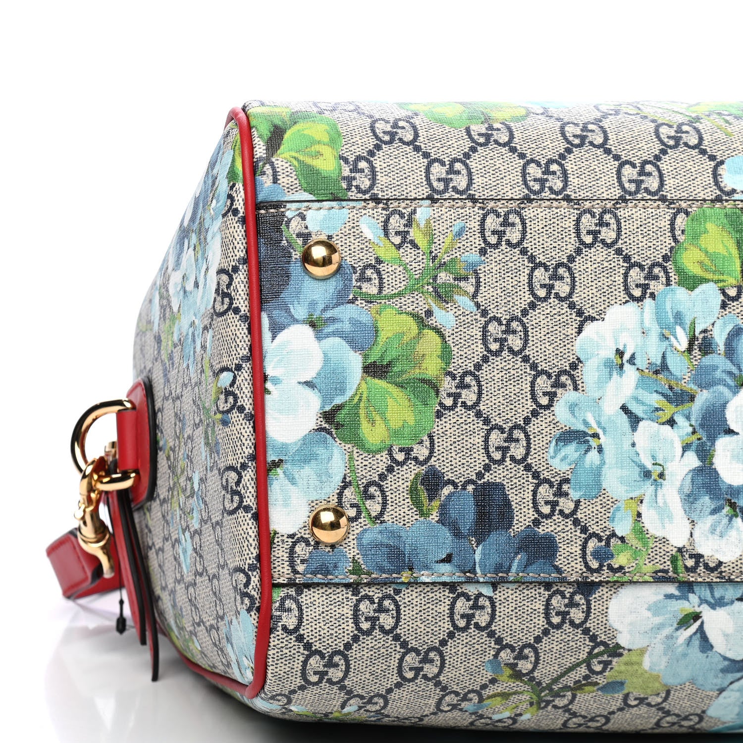 Gucci GG Supreme Monogram Blooms Medium Boston Beige Blue Navy Hibiscus Red 5 of 8