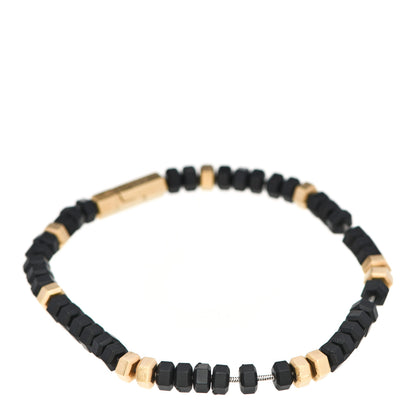 David Yurman 18K Yellow Gold Rubber Mens Hex Bead Bracelet Black 3 of 5