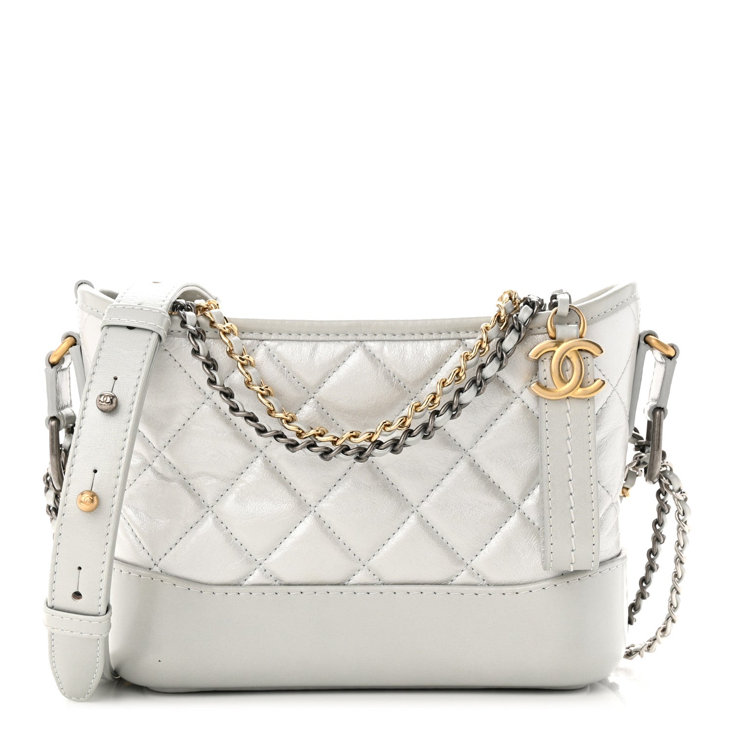 Chanel Metallic Aged Calfskin Quilted Small Gabrielle Hobo Silver 1 of 12