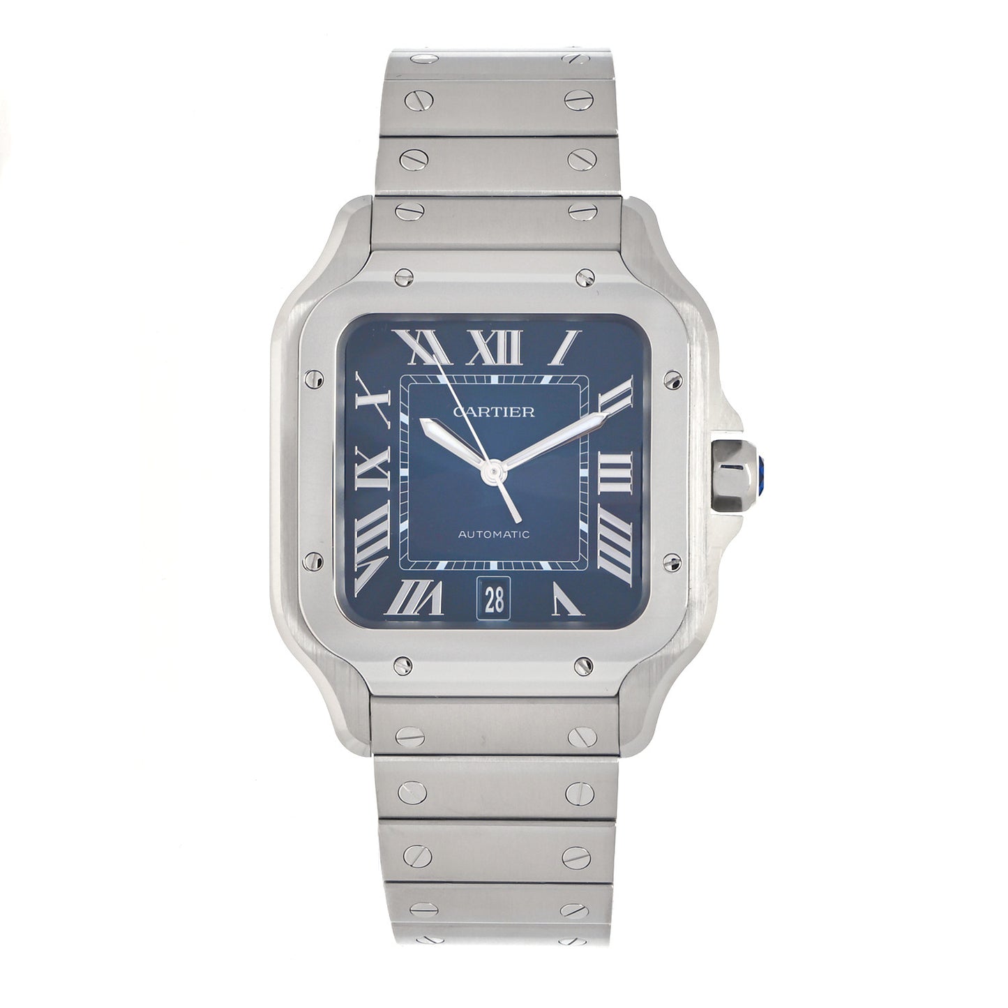 Stainless Steel 39.8mm Santos De Cartier Automatic Watch Blue