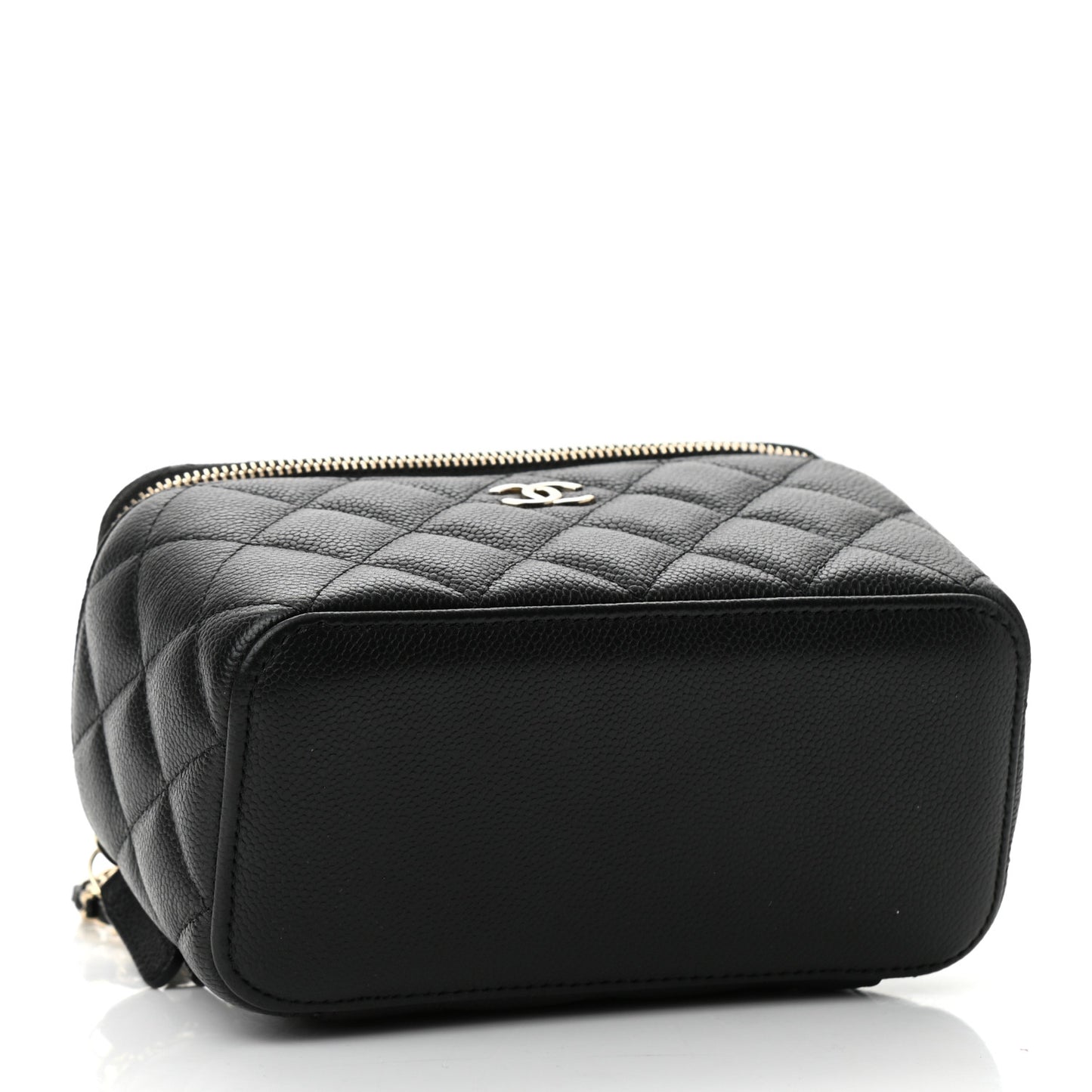Caviar Quilted Small Vanity Case With Chain Black