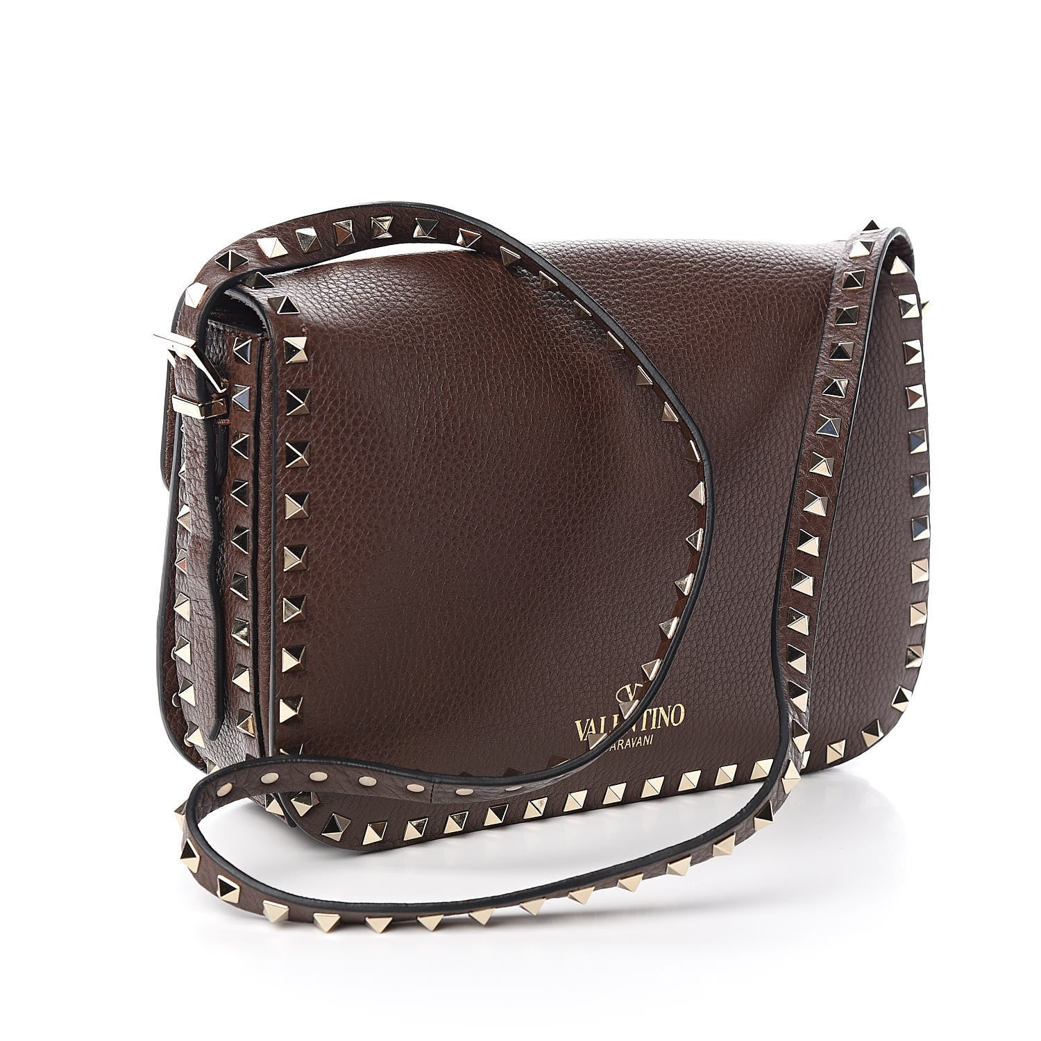 Valentino Garavani Pebbled Calfskin Medium Rockstud Flap Saddle Bag Cacao 3 of 10