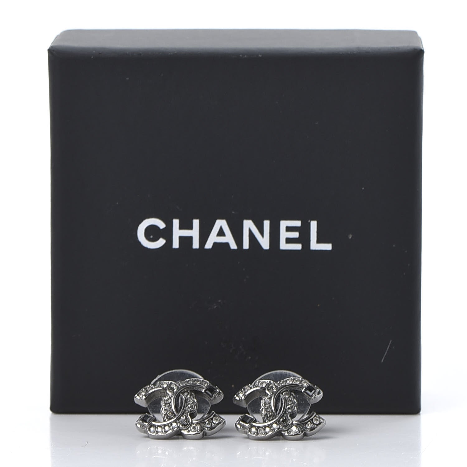 Chanel Ruthenium Crystal CC Earrings Silver Black 5 of 5